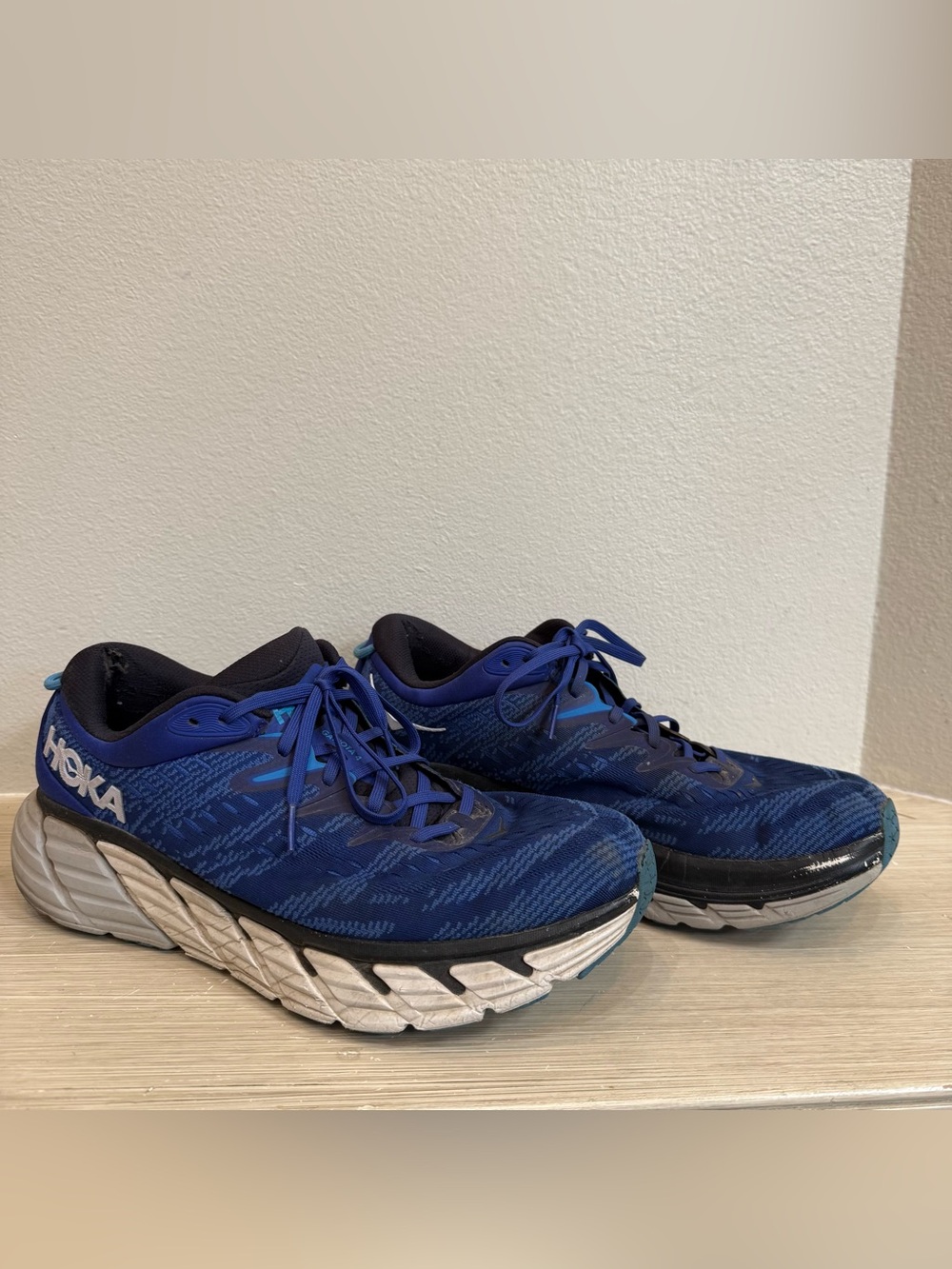Hoka Men's Blue and Black Cushioned Running Shoes size 14 2E excellent condition